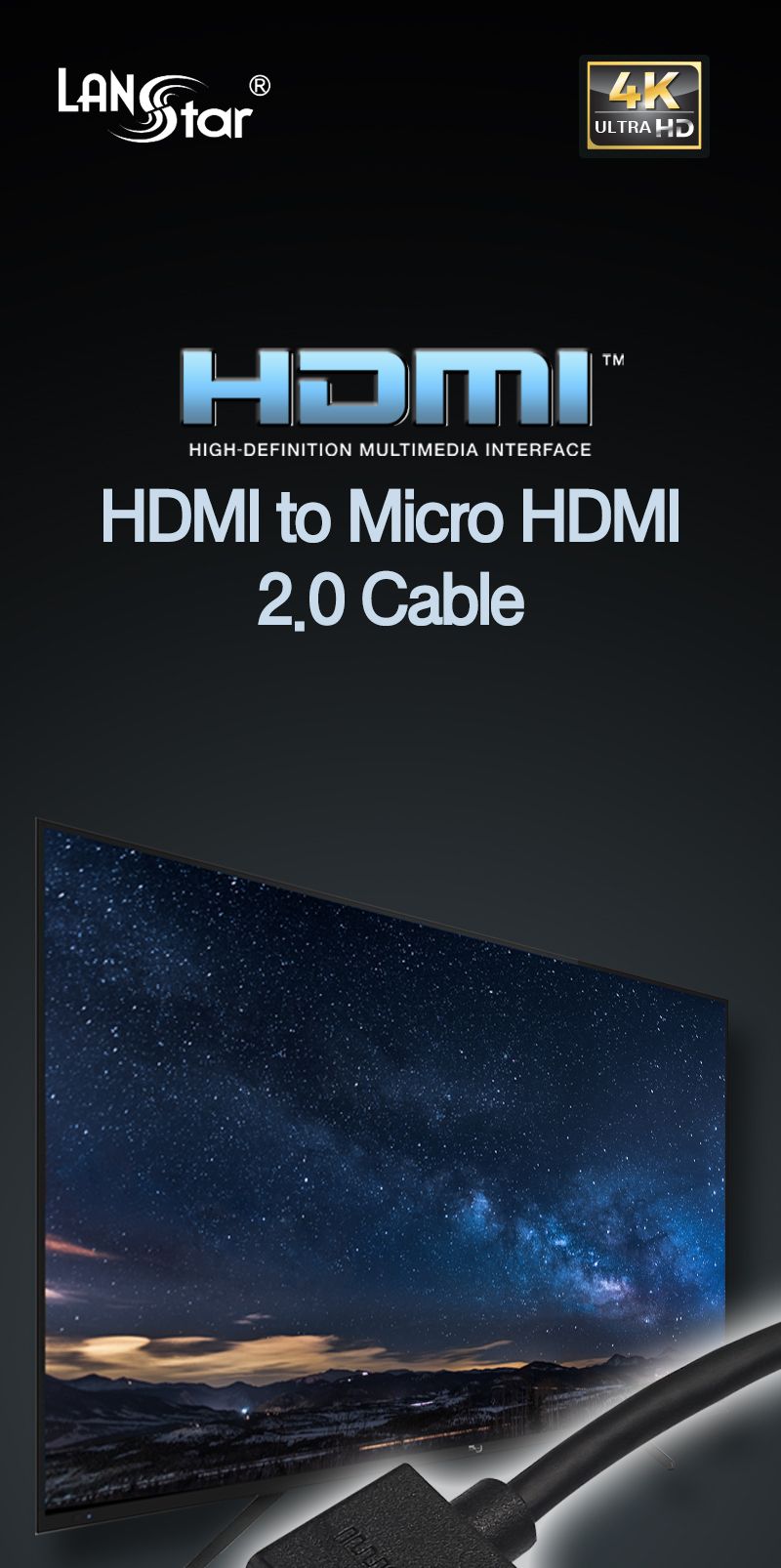 HDMI to Micro HDMI 2.0 케이블. 3m (20211)/HDMI케이블/케이블/컴퓨터케이블/PC케이블/영상케이블/영상출