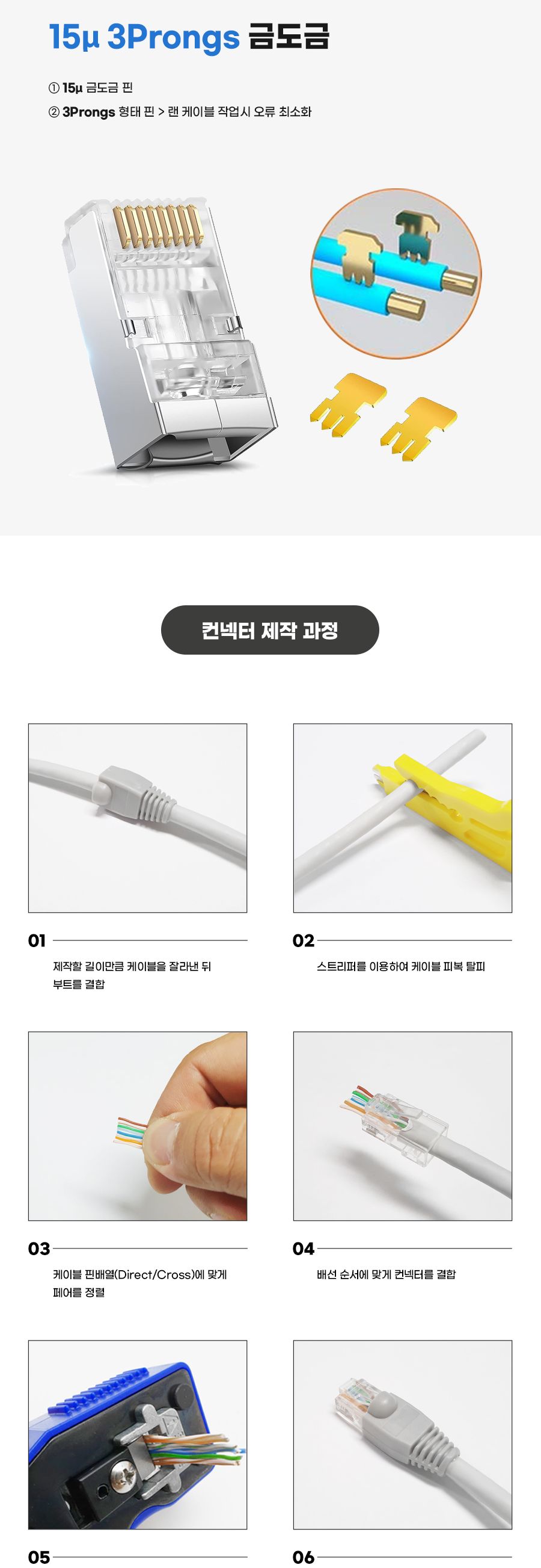 케이블 통과형 모듈러 콘넥터 8P8C. RJ45. CAT.6 STP입 (20147)/콘넥터/케이블콘넥터/통과형콘넥터/모듈러