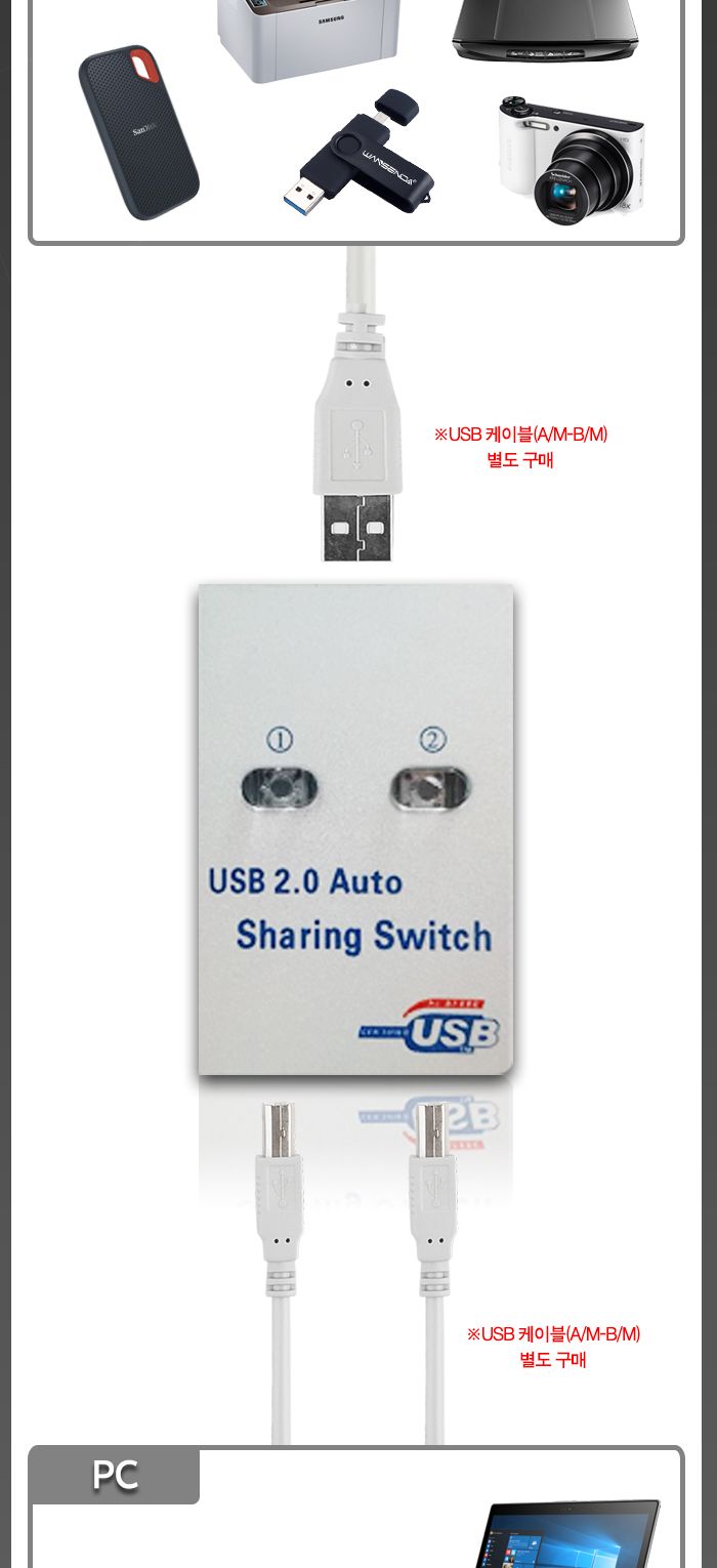 USB2.0 수동선택기 USB A 1：USB B 2 (20139)/선택기/컴퓨터선택기/PC선택기/네트워크선택기/USB선택기/수