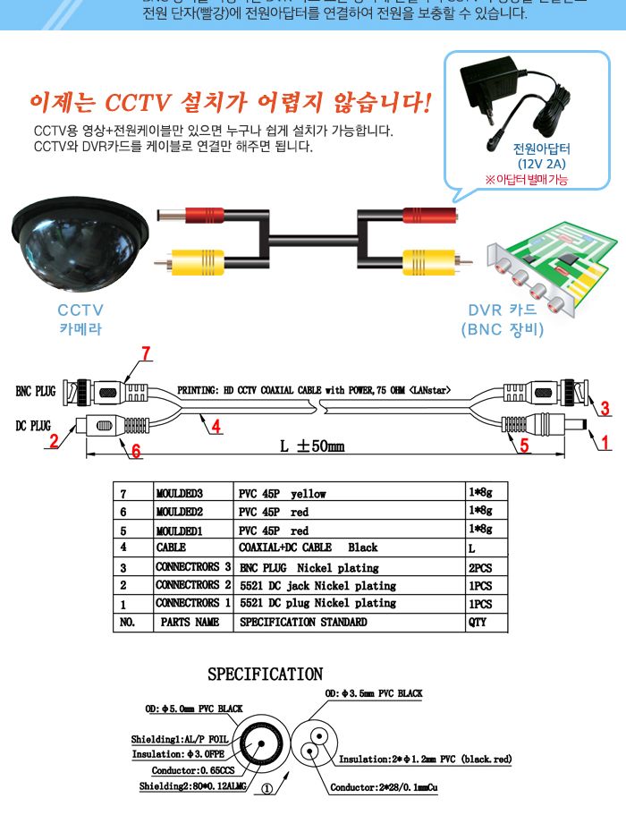HD Power 고화질 동축케이블. 20M. RG59 BNC M M. Power M F (10148)