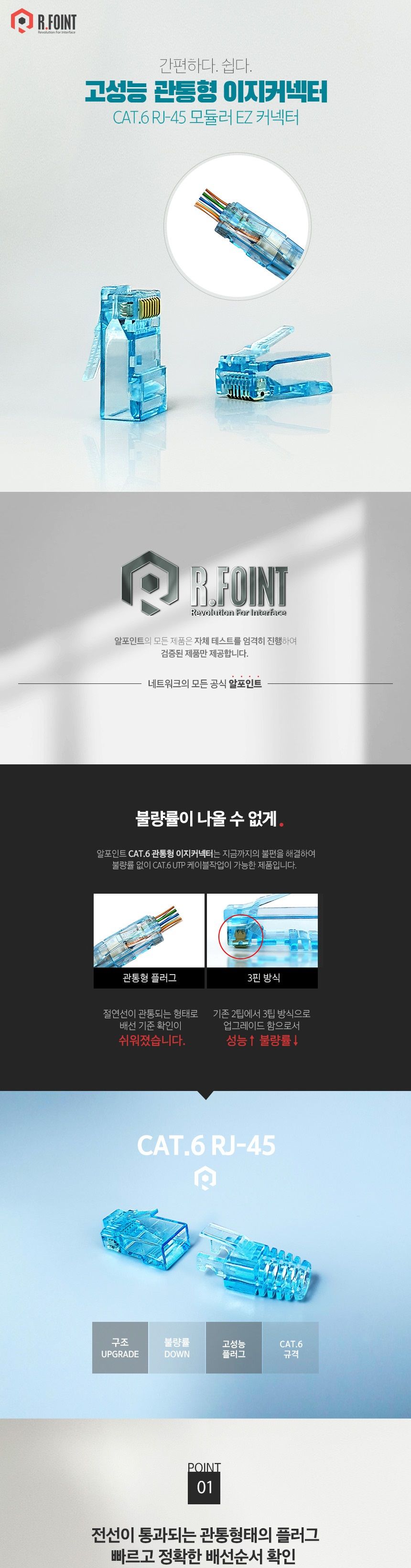 알포인트 RJ-45 커넥터 CAT.6 UTP EZ 플러그 (RF046)