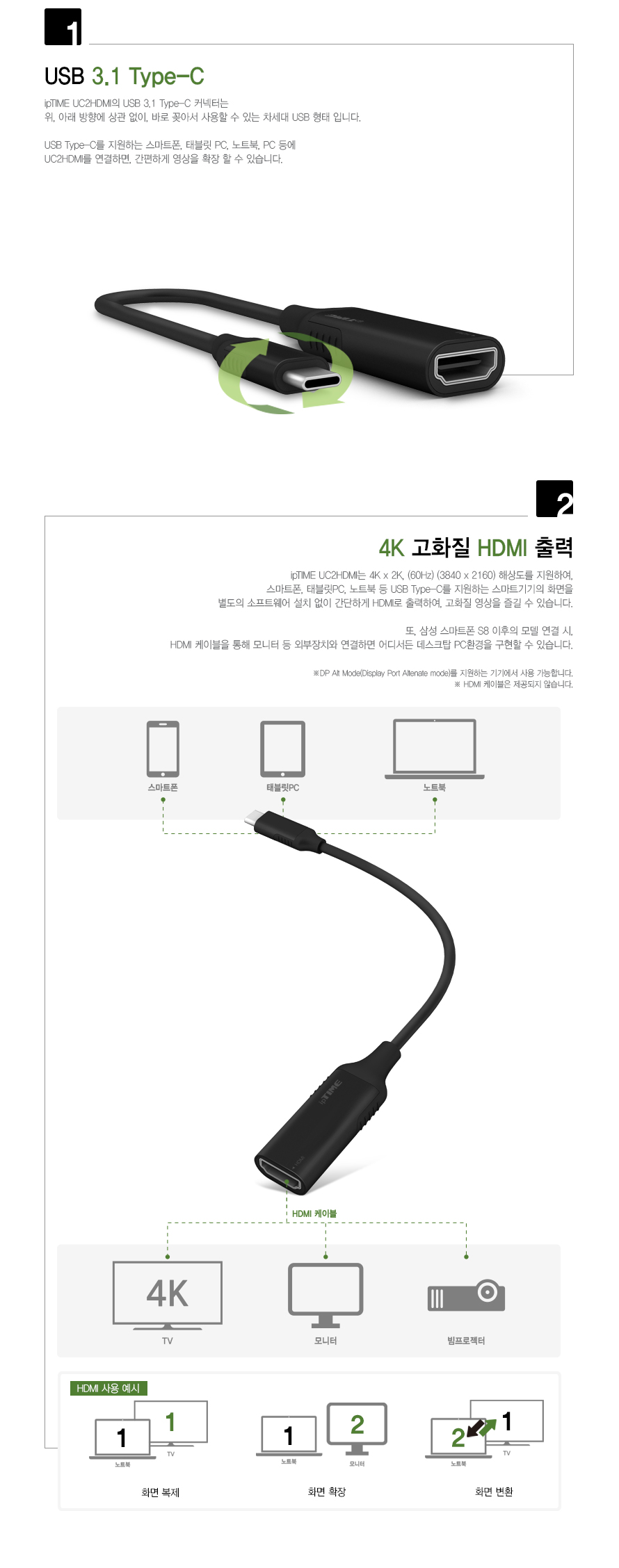 (EFM) ipTIME USB3.1 C타입 to HDMI 변환젠더 (UC2HDMI)