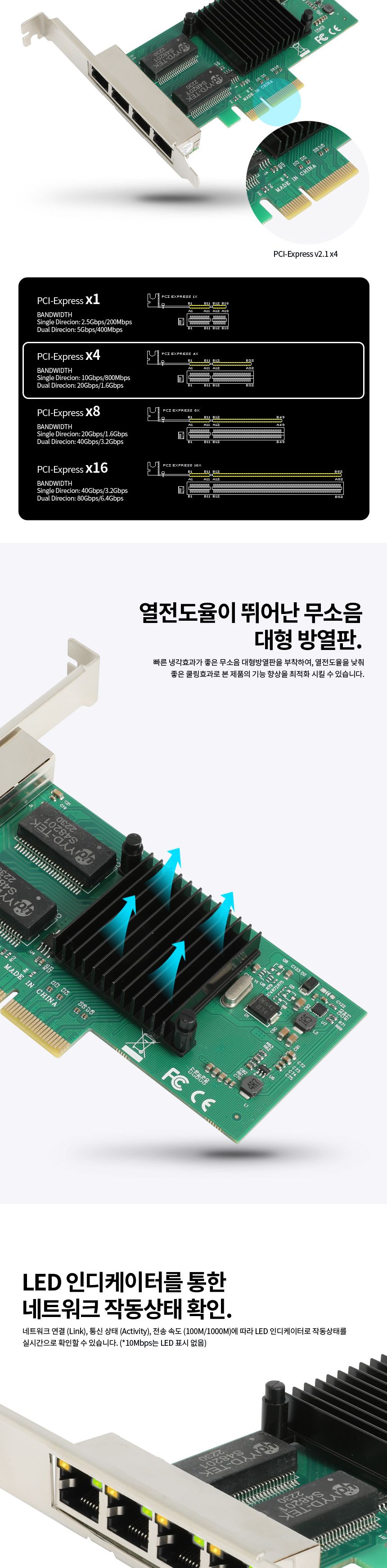 파워랜 PCIe 인텔 i350AM4 4포트 기가비트 랜카드/랜카드/4포트랜카드/4포트기가비트랜카드/LANCARD/기가랜