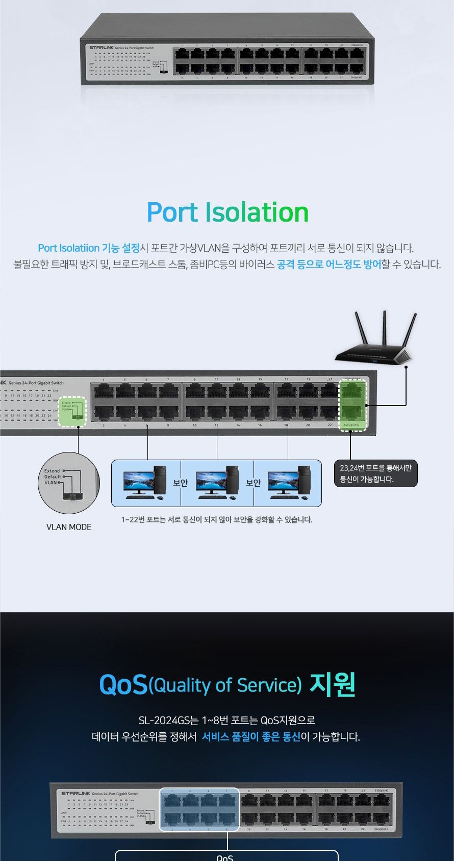 스타링크 24포트 기가비트 스위칭허브 SL-2024GS/스위칭허브/네트워크장비/네트워크용품/허브/인터넷연결/
