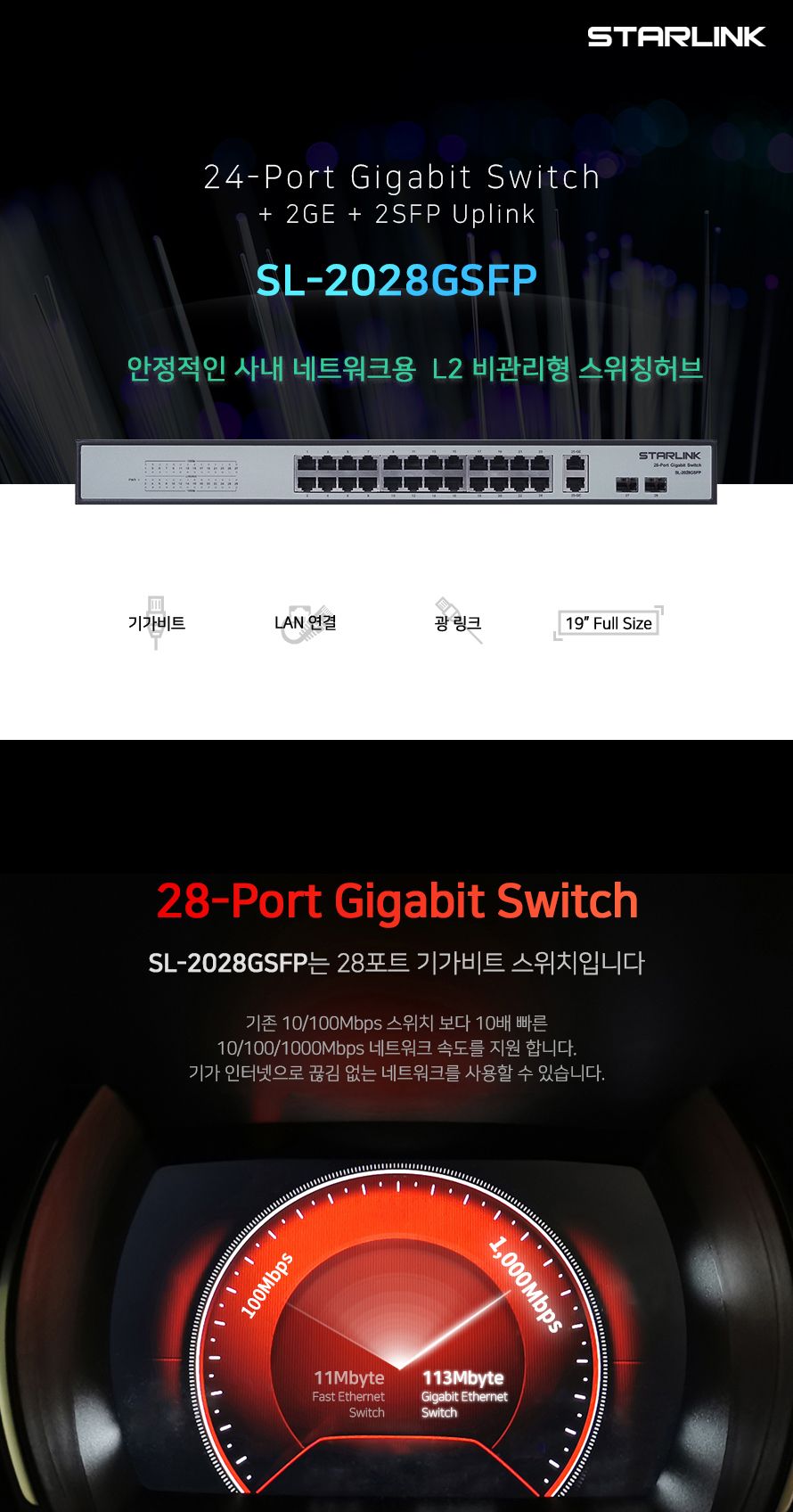 스타링크 24포트+2SFP+2GE 기가비트 스위칭허브 SL-2028GSFP/허브/PC허브/컴퓨터허브/네트워크허브/스위칭