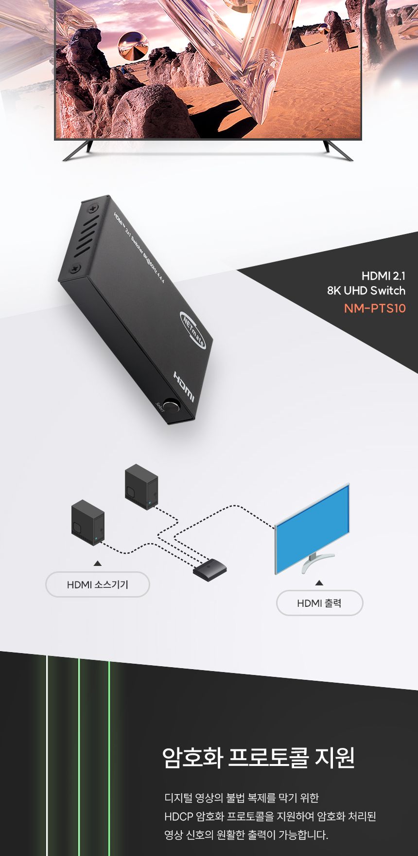 NETmate NM-PTS10 8K 60Hz HDMI 2.1 2:1 선택기/영상선택기/모니터선택/비디오선택기/HDMI선택기/모니터선