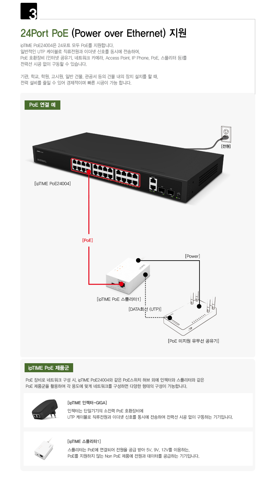 (PoE24004) ipTIME 24포트 POE 기가비트 스위칭허브/허브/PC허브/컴퓨터허브/네트워크허브/24포트허브/스위