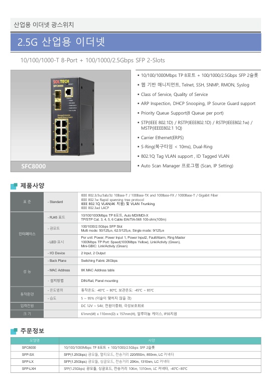 (SFC8000) 솔텍 산업용 광 스위칭허브/허브/컴퓨터허브/네트워크허브/PC허브/스위칭허브/광스위치허브/산업