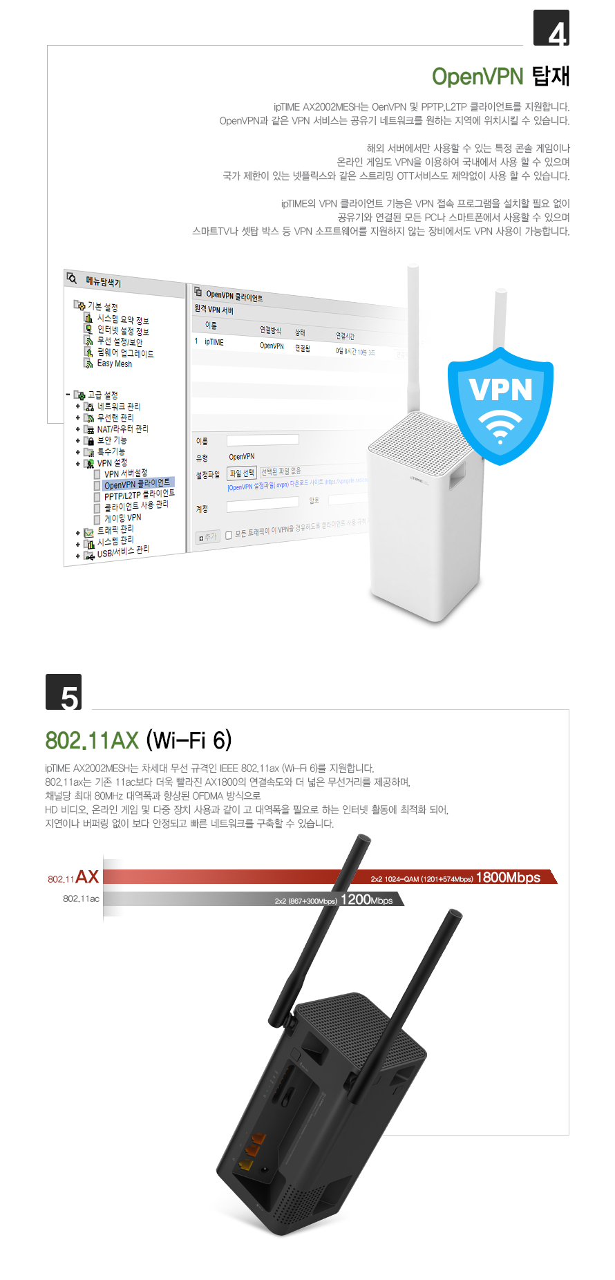 ipTIME AX2002MESH-B AX1800 Wi-Fi 6 유무선공유기 (블랙)/기가와이파이/기가비트공유기/기가공유기/인터넷