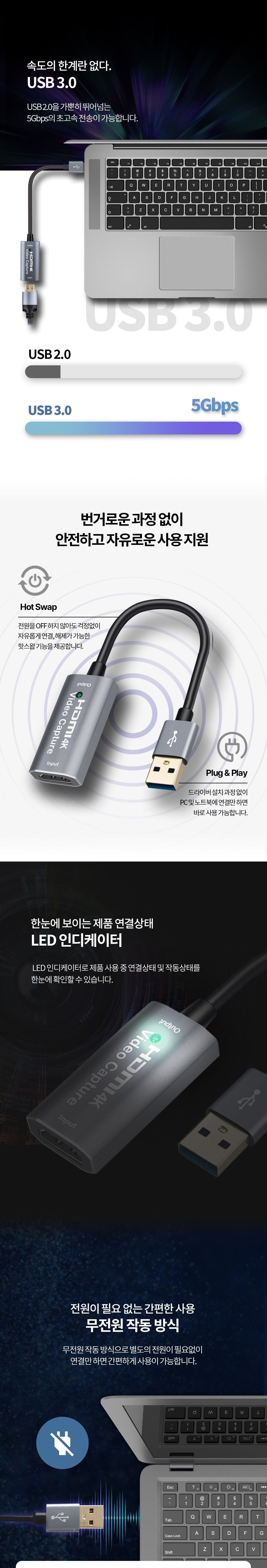 애니포트 AP-HDC4K USB 3.0 TO HDMI 4K 60Hz HDMI 캡쳐카드 C타입 젠더 포함/멀티포트/멀티허브/노트북허브