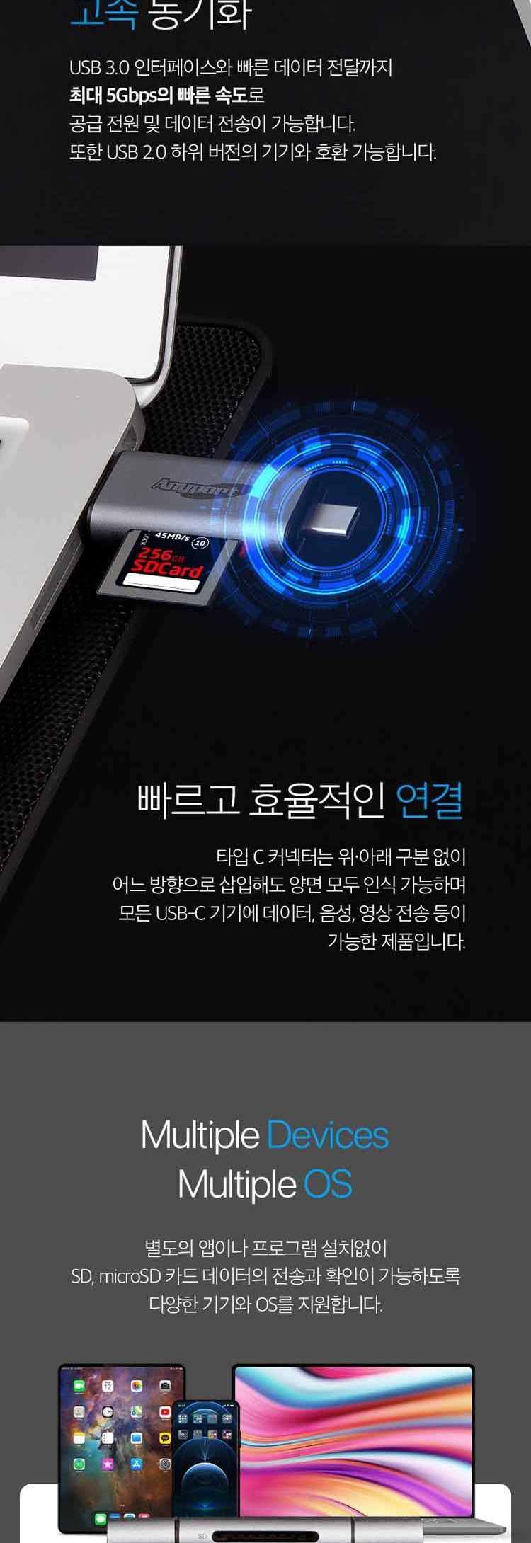 애니포트 AP-UC21 C타입 USB 3.0 2in1 OTG 카드리더기/SD메모리리더기/OTG카드리더기/저장장치리더기/메모