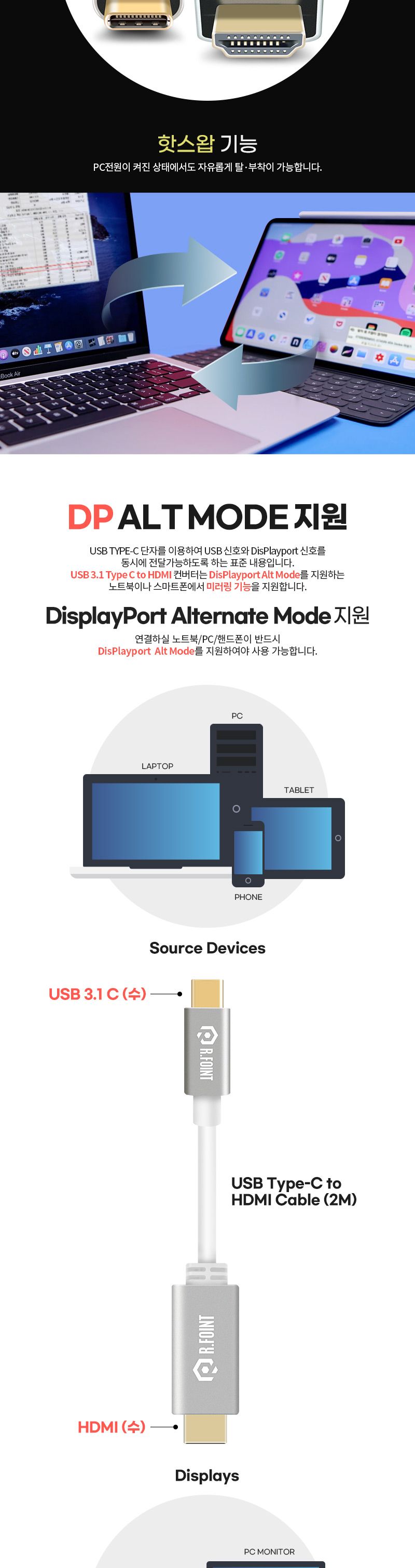 알포인트 C타입 to HDMI 4K 60Hz 미러링 케이블 2M (RF013)