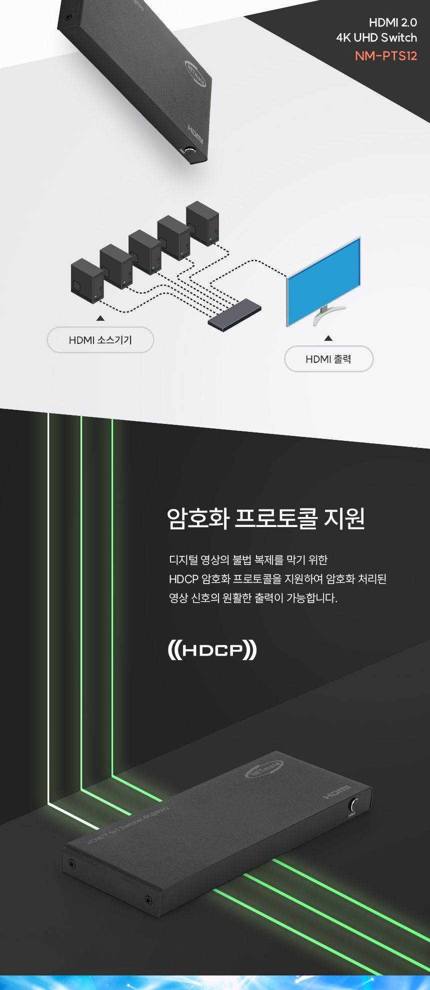 NETmate NM-PTS12 4K 60Hz HDMI 5:1 선택기 (리모컨)/영상선택기/51선택기/HDMI51선택기/비디오선택기/HDMI
