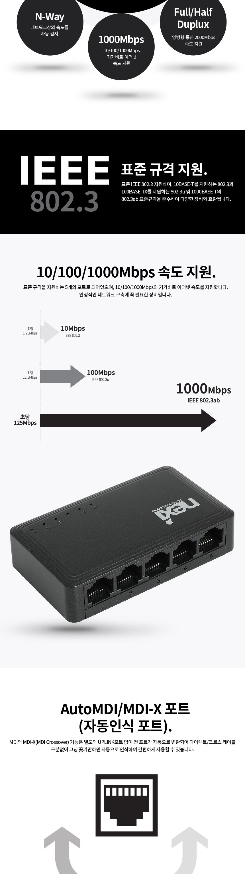 넥시 NX-SG1005T 5포트 기가비트 스위칭 허브 NX1288/5포트스위칭허브/5포트허브/5포트기가비트스위칭허브/