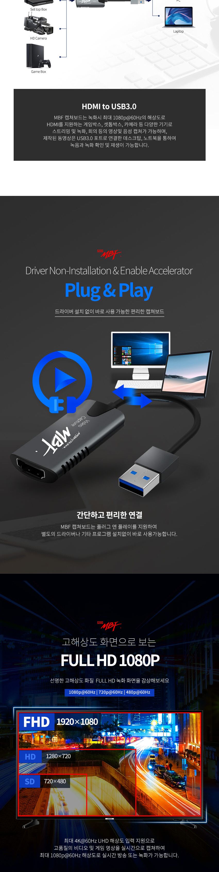 엠비에프 HDMI USB2.0 캡쳐보드 젠더 MBF-UHCP-G/젠더/캡쳐보드젠더/HDMI젠더/HDMI캡쳐보드젠더/HDMI20젠더