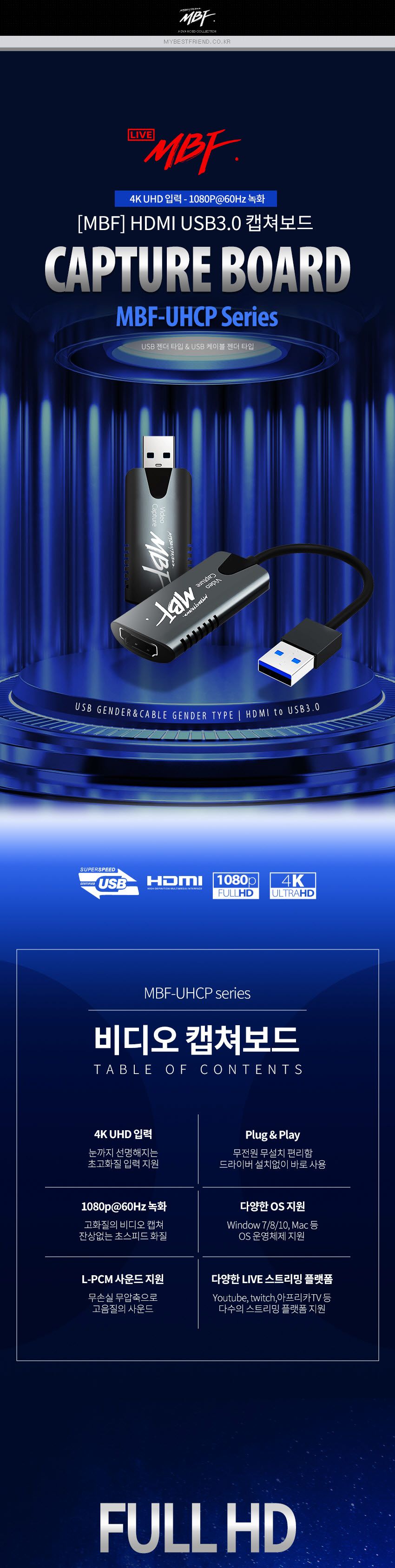 엠비에프 HDMI 캡쳐보드 케이블 젠더 MBF-UHCP-C/HDMIUSB20캡쳐보드케이블젠더/젠더/캡쳐보드케이블젠더/HD