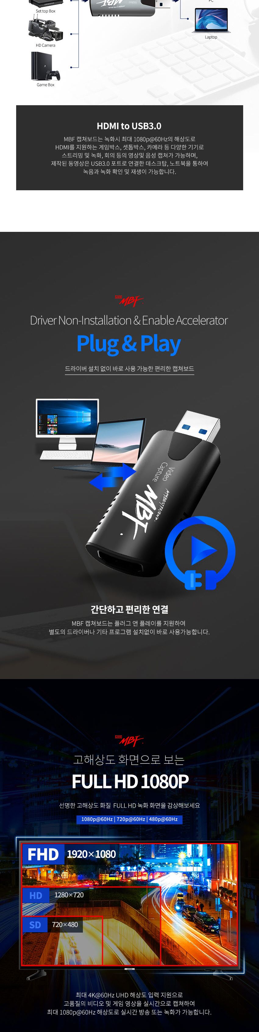 엠비에프 HDMI 캡쳐보드 케이블 젠더 MBF-UHCP-C/HDMIUSB20캡쳐보드케이블젠더/젠더/캡쳐보드케이블젠더/HD