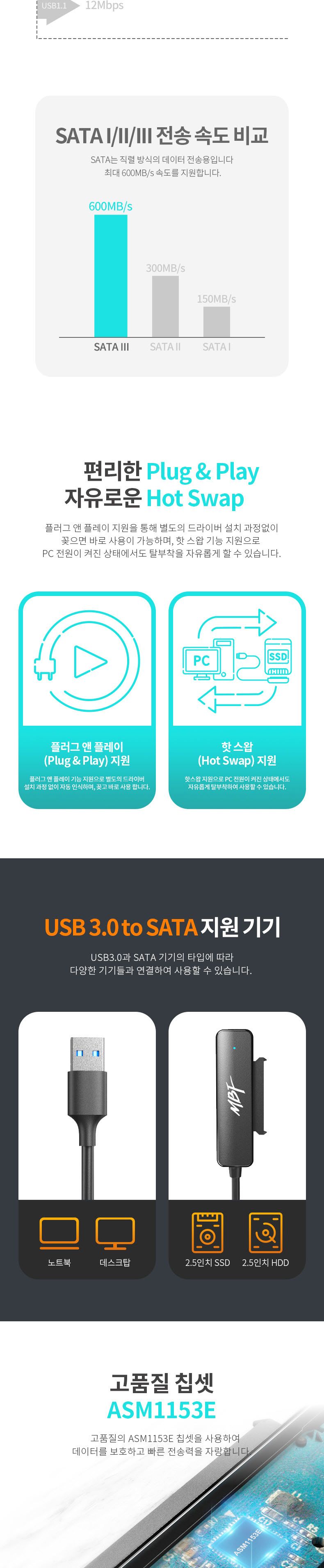 엠비에프 USB 3.0 to SATA 컨버터 컨트롤러/USB30TOSATA컨버터컨트롤러/SATA/SATA케이블/변환SATA케이블/SA