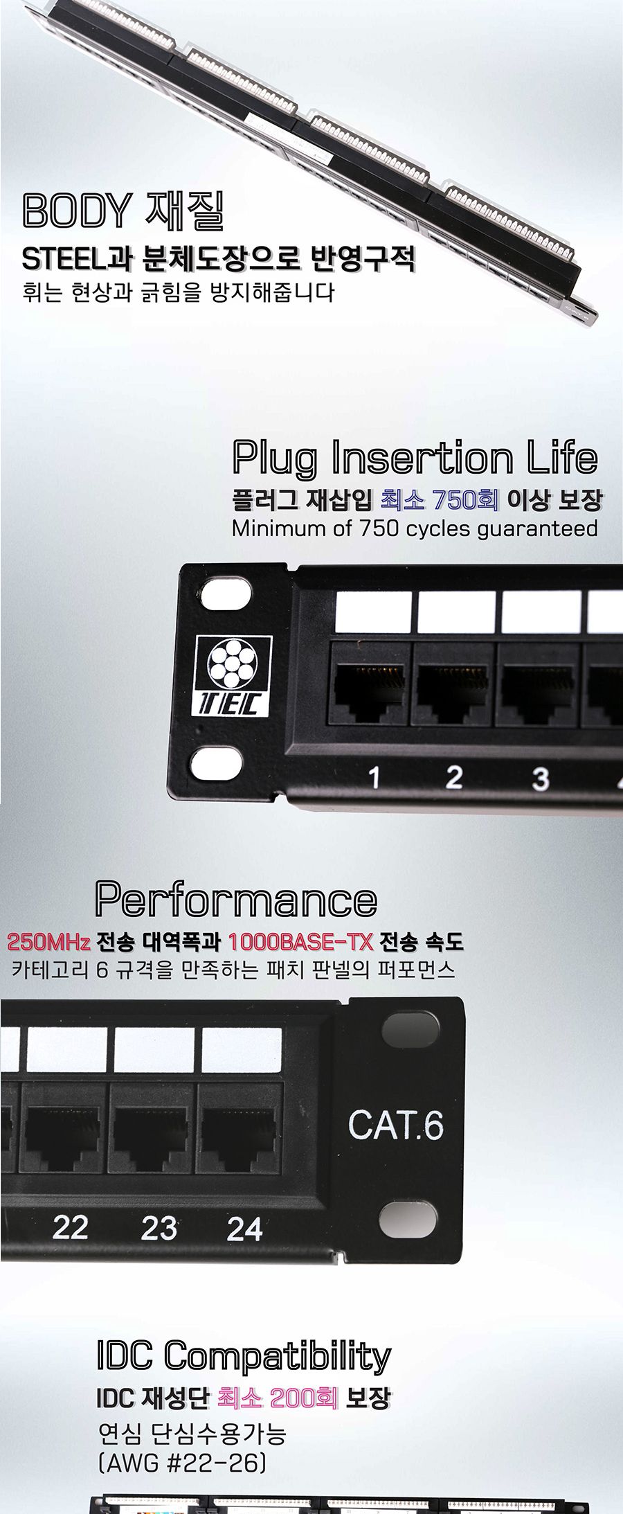 대한전선 PC-CAT6 CAT.6 UTP 24포트 패치 판넬/패치판넬/랜패치판넬/케이블패치판넬/랜선용패치판넬/랜케이
