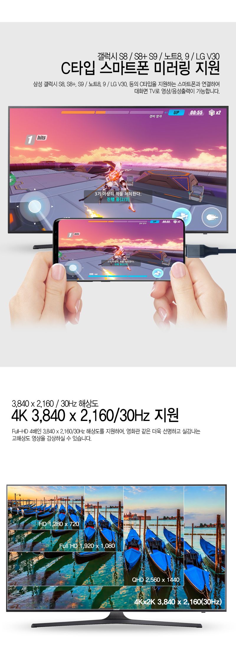 엠비에프 USB C To HDMI 케이블 3M 4K 30HZ MBF-C2H3/C타입TOHDMI케이블/USBCTOHDMI케이블/HDMI케이블/케이