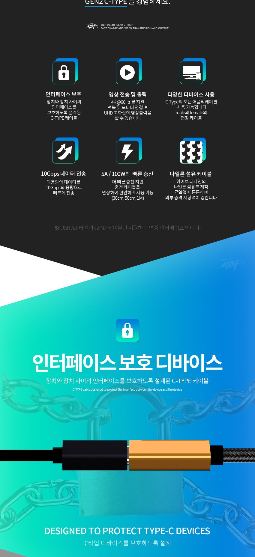 엠비에프 USB 3.1 GEN2 CM-CF 연장 CABLE 1M MBF-U31MF-10/C타입케이블/연장케이블/데이터전송/USB타입케이
