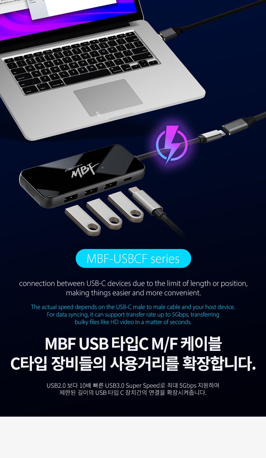 엠비에프 USB3.1 Gen1(3.0) CM - CF CABLE 0.5M MBF-USBCF05/C타입케이블/연장케이블/데이터전송/USB타입케