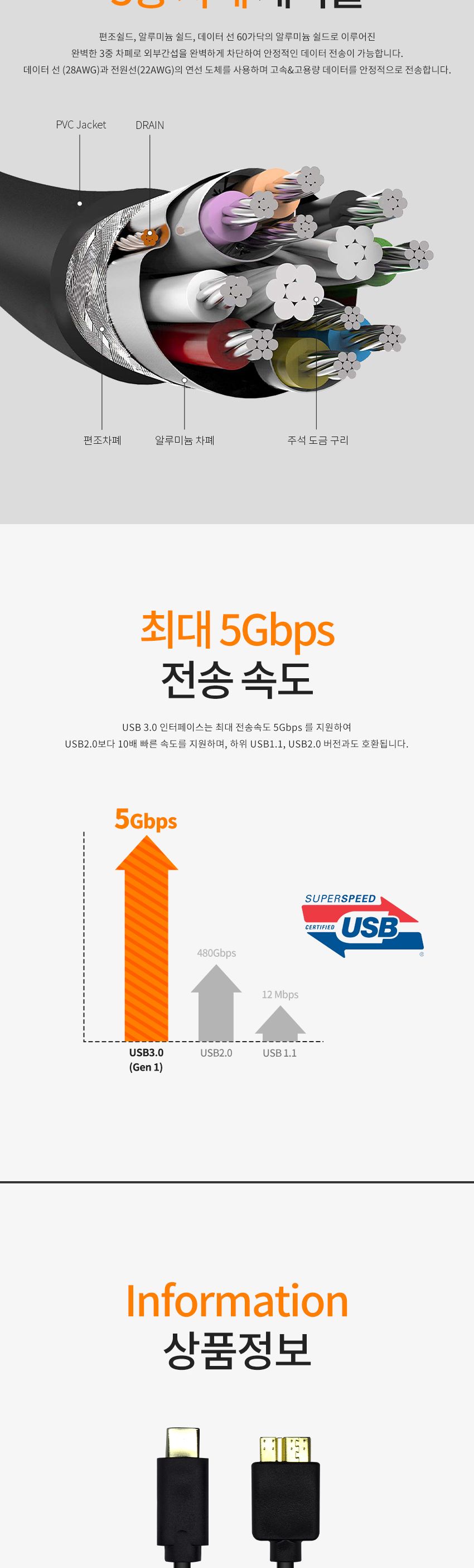 엠비에프 USB 3.1 to Micro B 변환 케이블 1M/USB31TOMICROB변환케이블/USBTOMICROB변환케이블/MICROB변환