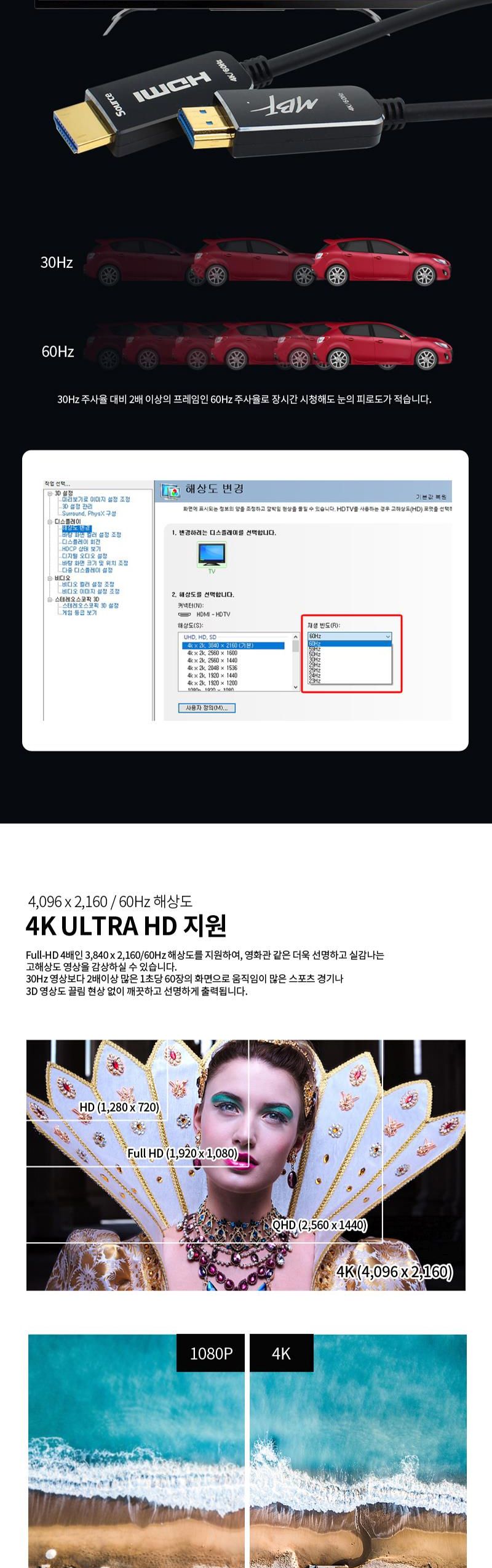엠비에프 HDMI 2.0 AOC 하이브리드 광케이블 10M MBF-AOC2010/케이블/컴퓨터케이블/PC케이블/광케이블/리피