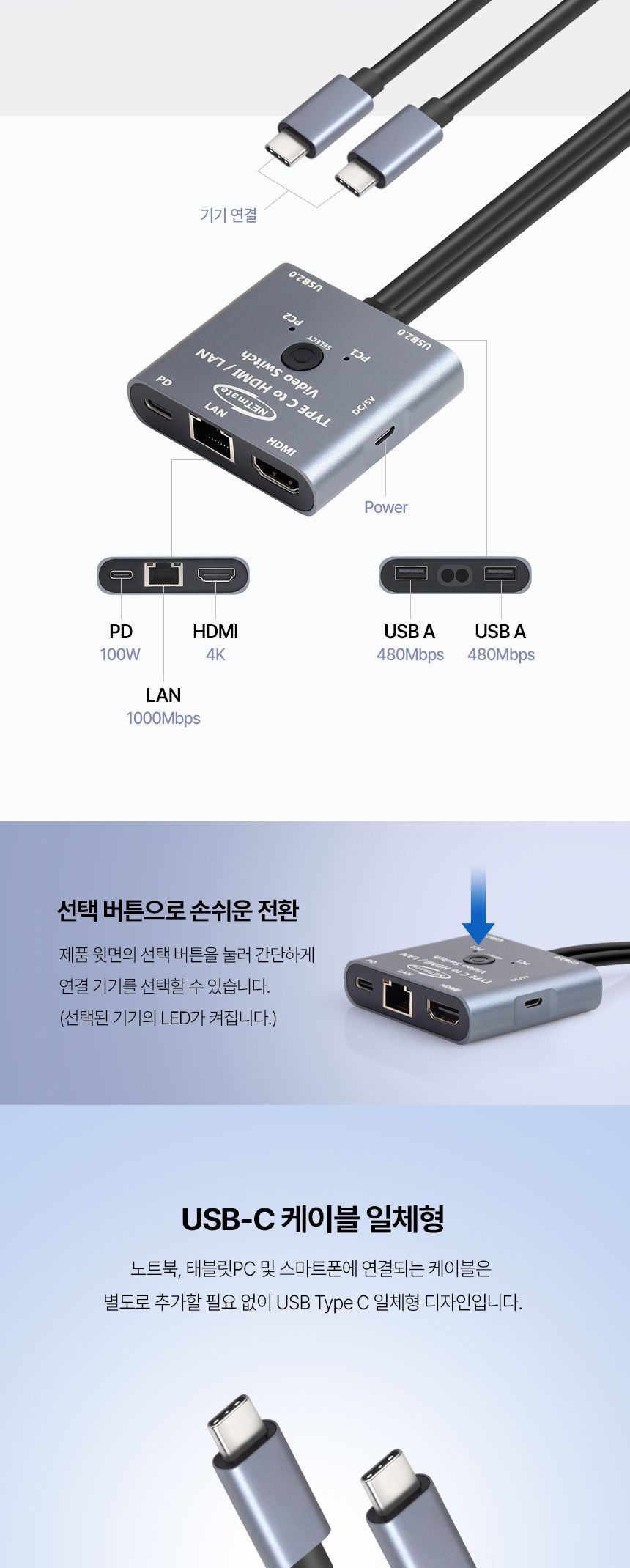 NETmate NM-TCK01 USB Type C HDMI KVM 스위치/USBHDMIKVM스위치/HDMIKVM스위치/USB타입CHDMIKVM스위치/USB