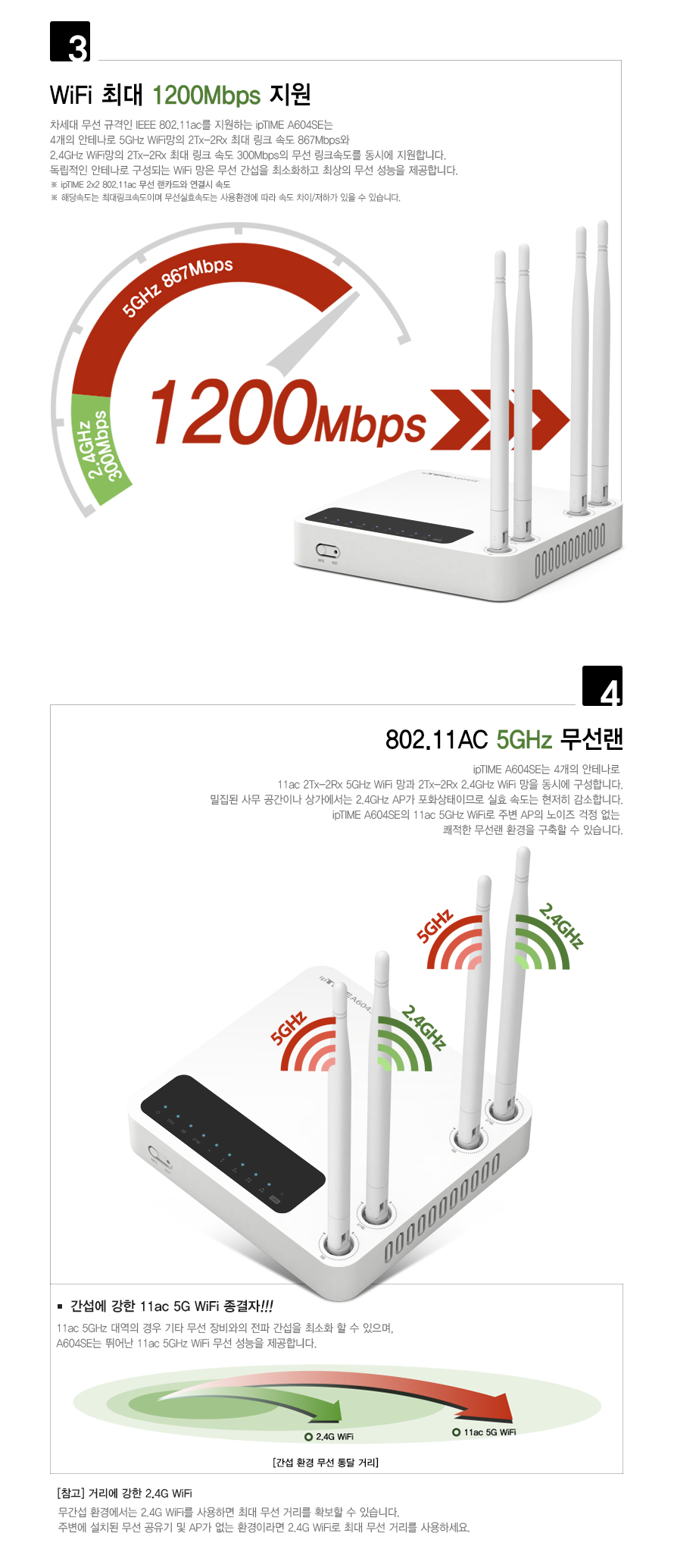 ipTIME A604SE AC1200 4LAN 포트 유무선 공유기