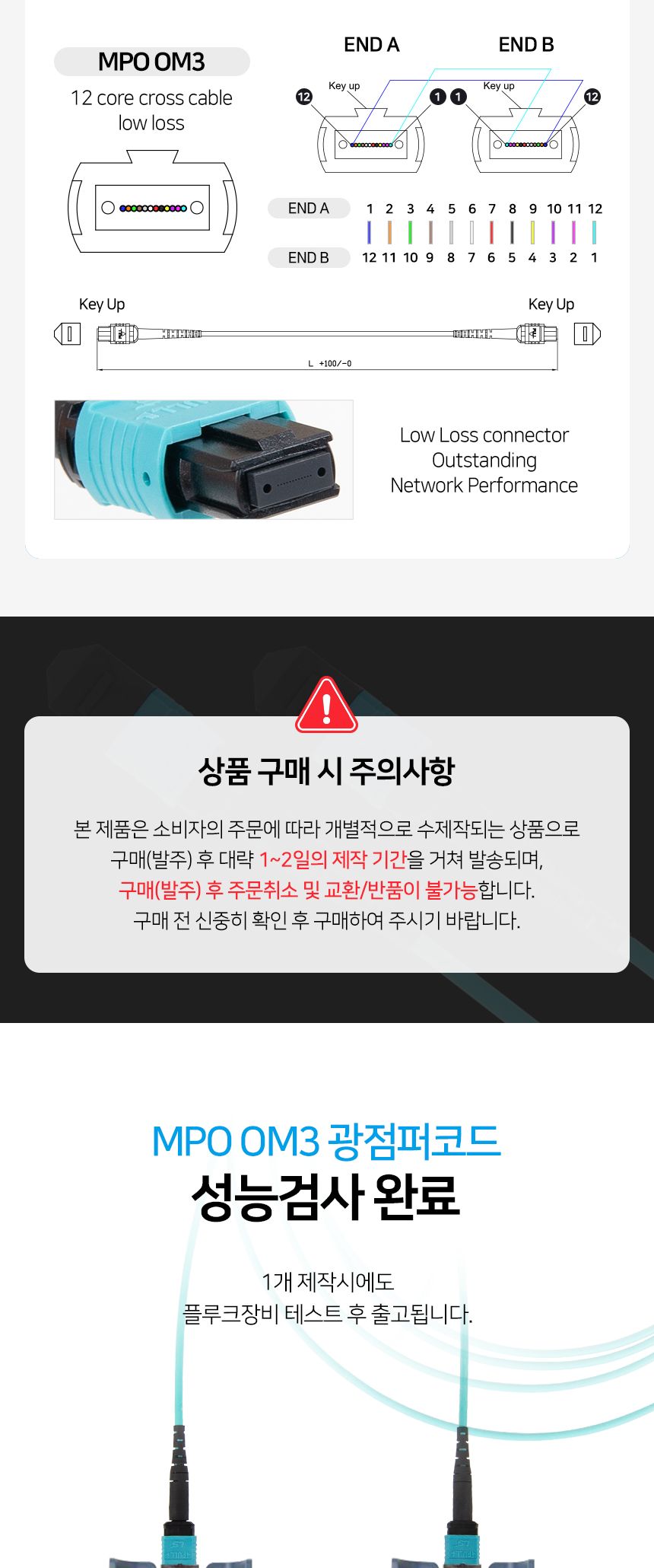 (AP-LSMPO303) ANYPORT MPO TO MPO OM3 12C 광점퍼코드 3M/네트워크장비/네트워크선/광패치코드/광네트워크