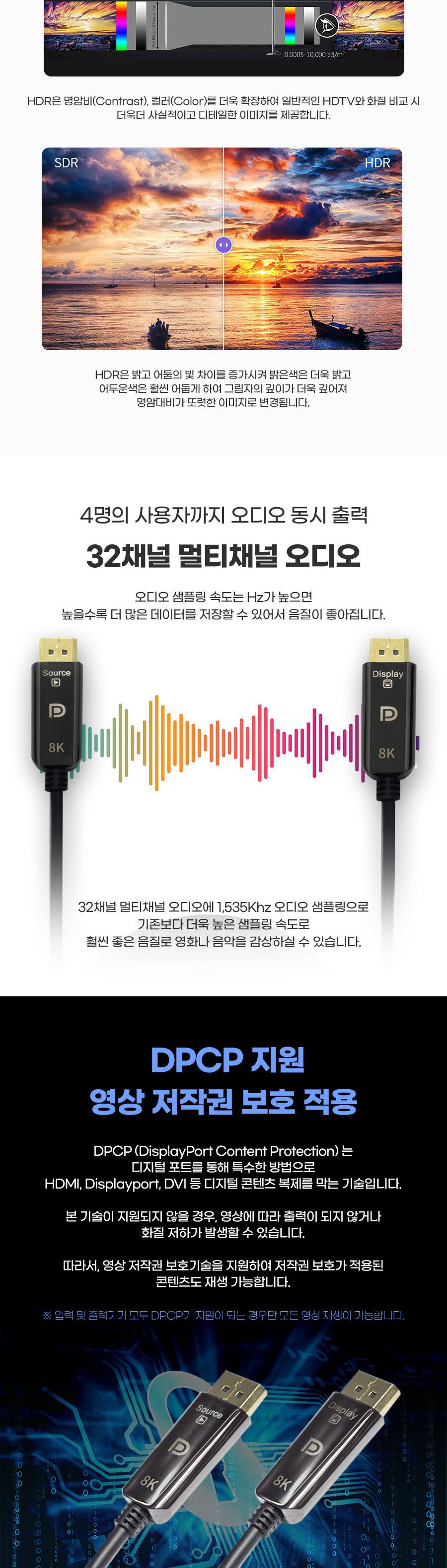 엠비에프 8K DP 1.4V 디스플레이포트 AOC 광케이블 20M (MBF-DPAOC2020)/광케이블/디스플레이복제/디스플레
