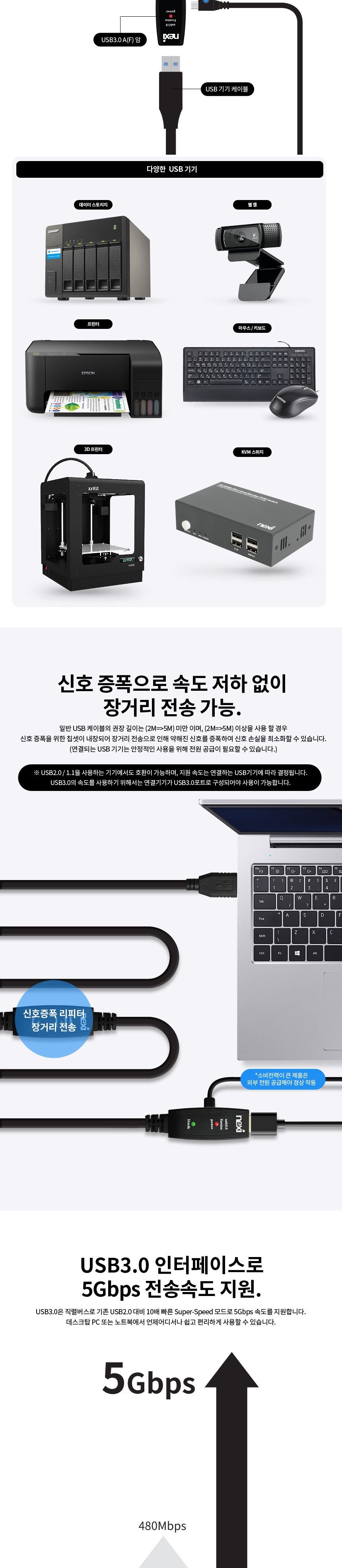 넥시 NX-U30MF-EX05P USB3.0 AM-AF 리피터 케이블 5M NX1300/연장케이블/리피터케이블/USB케이블/데이터연