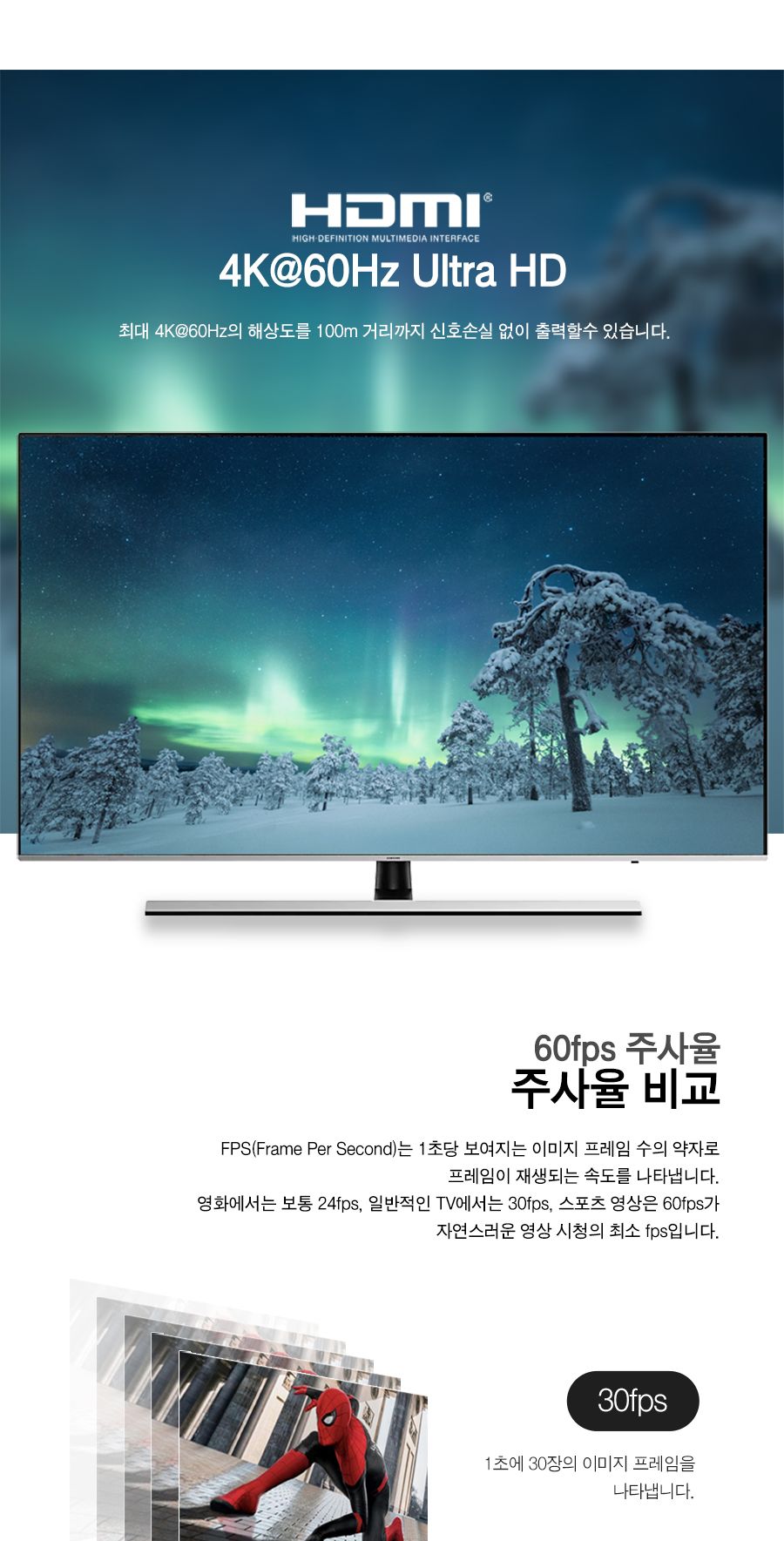 HDMI2.0 광 AOC 배관용 분리형 케이블 15m (30728)/광케이블/배관용케이블/배관용분리선/분리형케이블/AOC