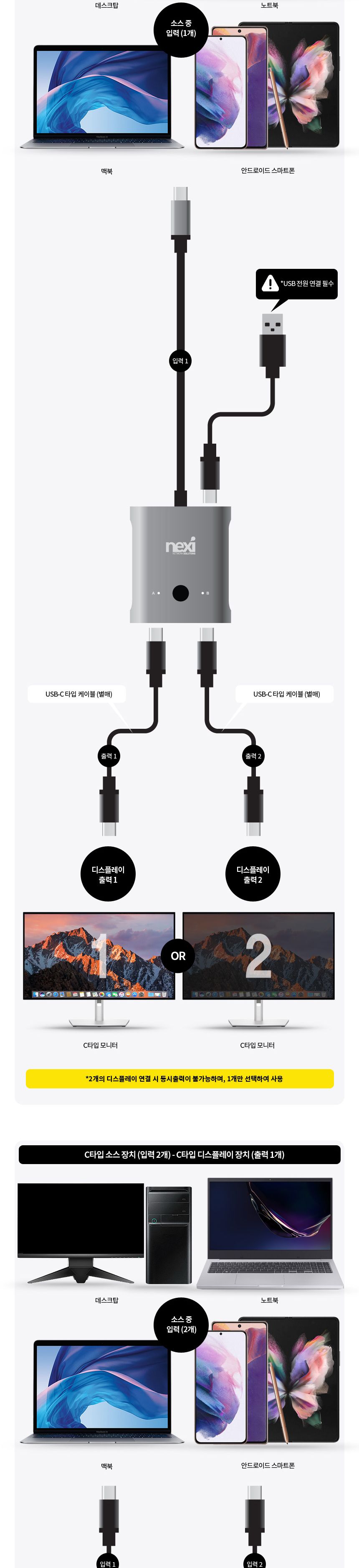 넥시 NX-C1221SW-8K USB C타입 양방향 선택기 NX1304/선택기/화면선택기/C타입선택기/양방향선택기/USB선택