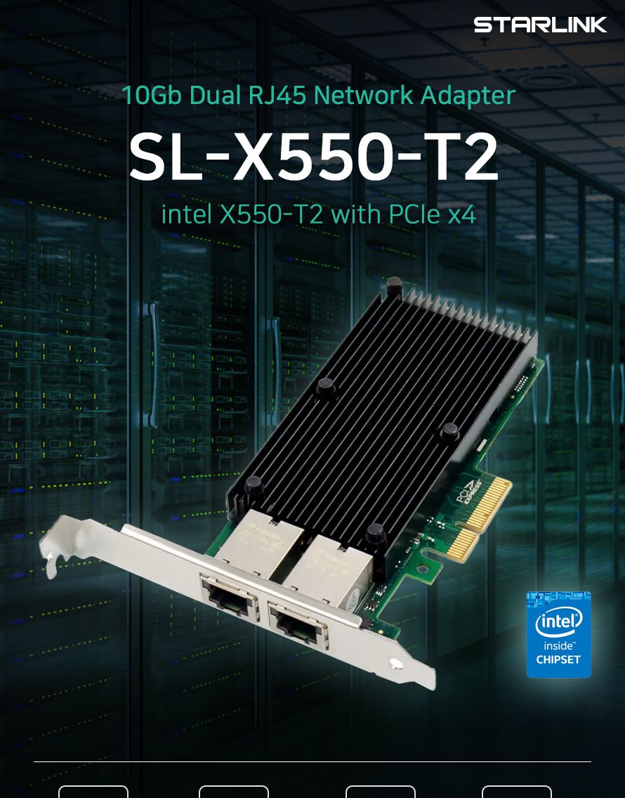 스타링크 PCIe 인텔 X550-T2 칩셋 듀얼포트 10G 랜카드 SL-X550-T2/X550T2칩셋듀얼포트랜카드/듀얼포트랜카