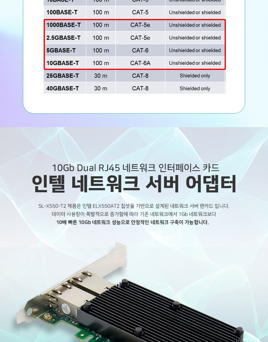 스타링크 PCIe 인텔 X550-T2 칩셋 듀얼포트 10G 랜카드 SL-X550-T2/X550T2칩셋듀얼포트랜카드/듀얼포트랜카