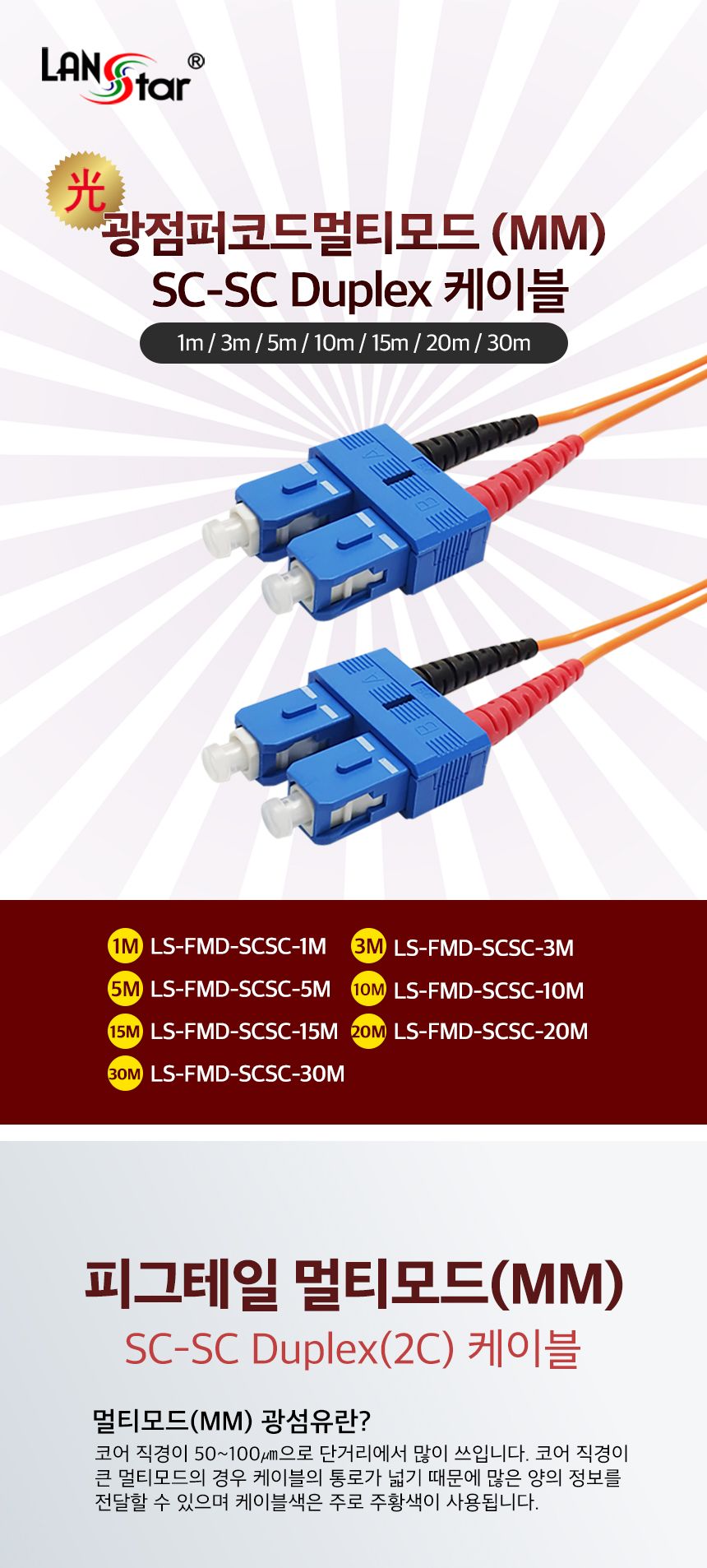 광케이블 멀티모드(MM) SC-SC. 1M 주황 (30731)/네트워크장비/네트워크선/광패치코드/광네트워크장비/데이