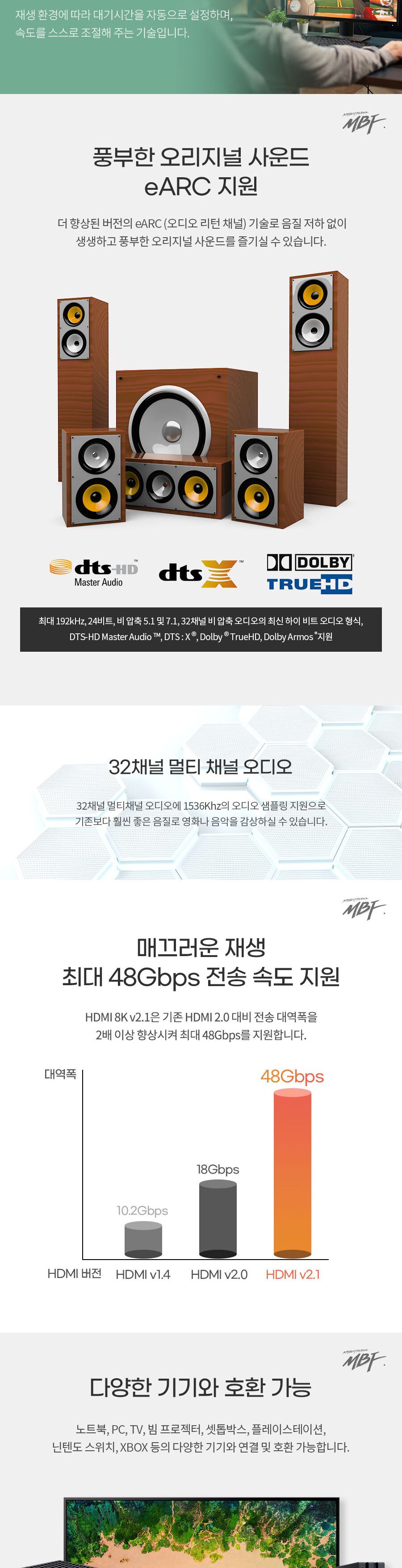 엠비에프 ULTRA HDMI 2.1 8K 슬림 골드케이블 0.5M MBF-SGHD21005/케이블/HDMI케이블/연장케이블/데이터전