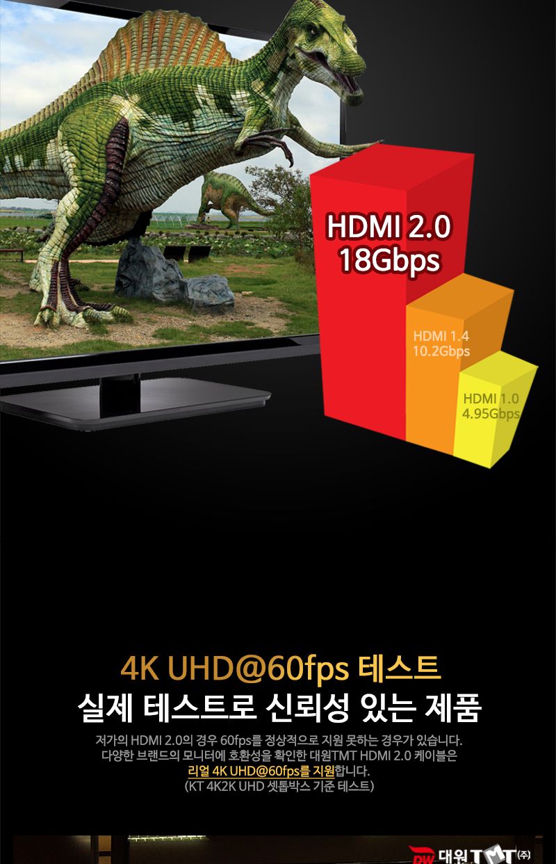 (대원TMT) 대원티엠티 HDMI 공식인증 2.0 케이블 10M 골드메탈 4K (DW-HDMI20-10M)/케이블/HDMI케이블/연장