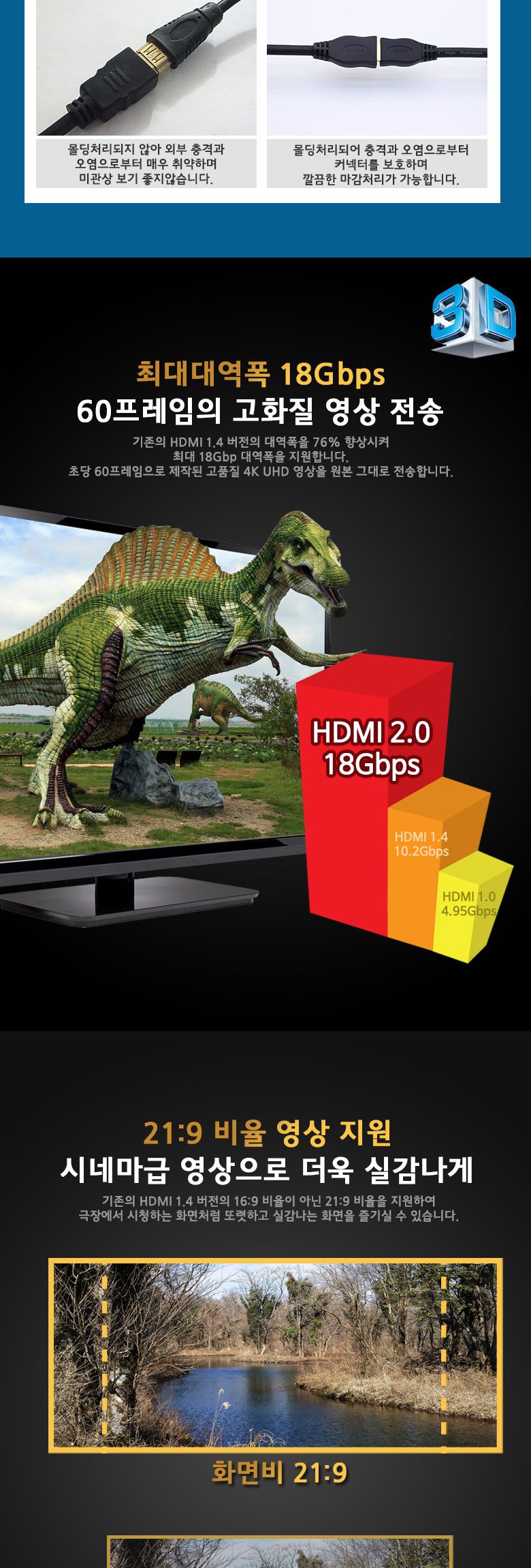 (대원TMT) 대원티엠티 HDMI 공식인증 2.0 연장 케이블 3M (DW-HDMI20F-3M)/케이블/HDMI케이블/연장케이블/