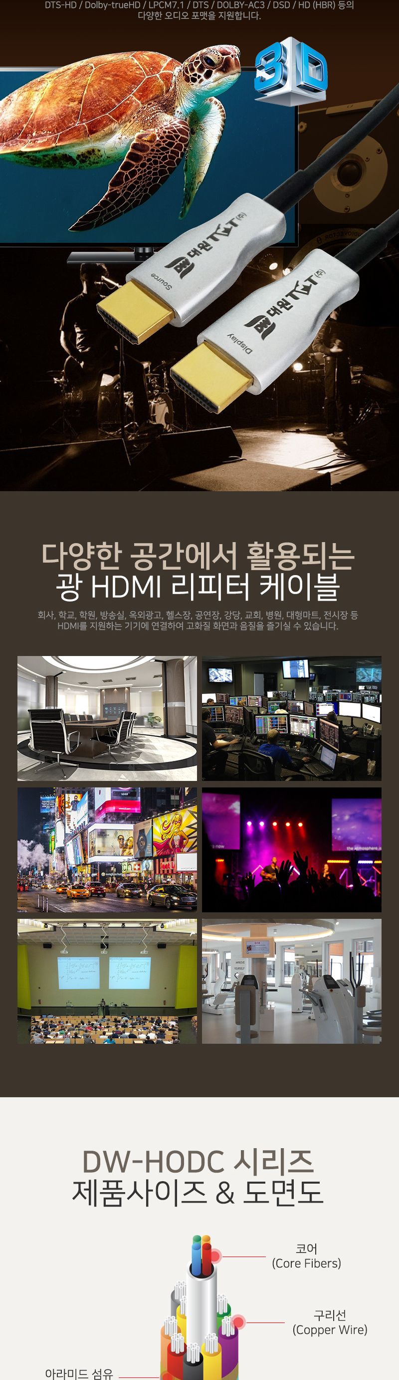 (대원TMT) 대원티엠티 광 HDMI 2.0 리피터 케이블 100M 실버메탈 (DW-HODC100)/케이블/리피터케이블/데이터