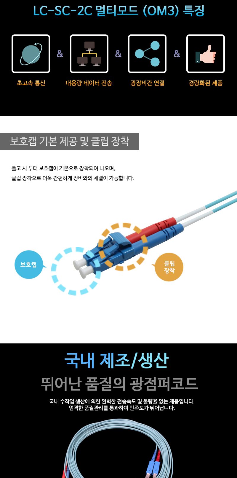 (대원TMT) 대원티엠티 OM3 광 점퍼코드 LC-SC-2C 멀티 20M 국산 (DW-LSM-20M (OM3))/네트워크장비/네트워크
