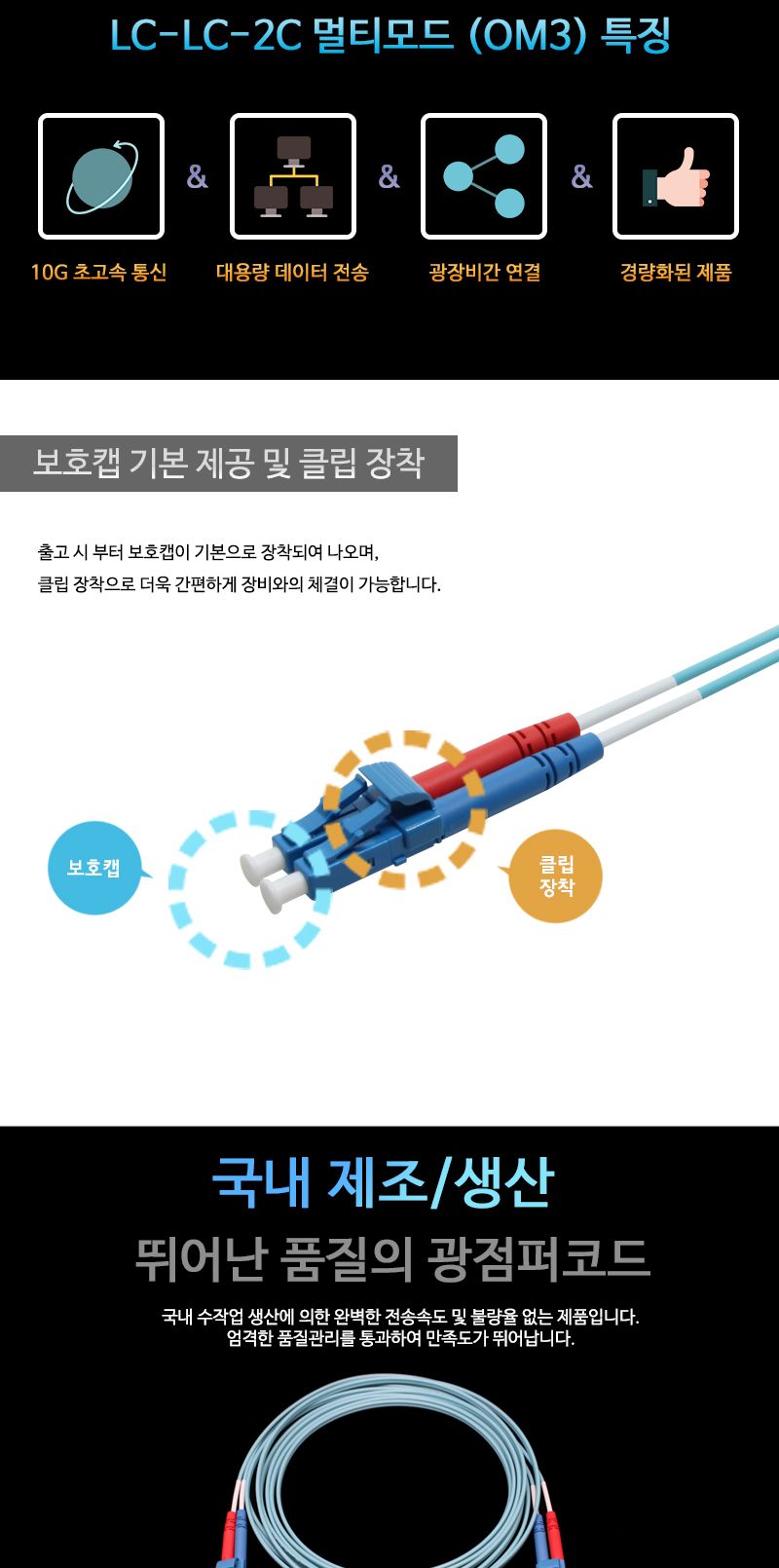 (대원TMT) 대원티엠티 OM3 광 점퍼코드 LC-LC-2C 멀티 10M 국산 (DW-LLM-10M (OM3))/네트워크장비/네트워크