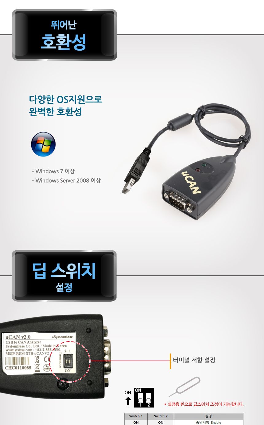 시스템베이스 uCAN analyzer USB to CAN 컨버터/산업용컨버터/DLL제공컨버터/락킹USB컨버터/잠금컨버터/커