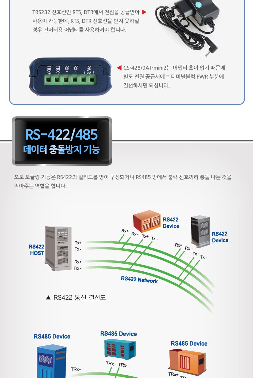 시스템베이스 CS-428 9AT-mini2 RS232 TO RS422 485 컨버터/초소형컨버터/산업용컨버터/오토토글링컨버터/