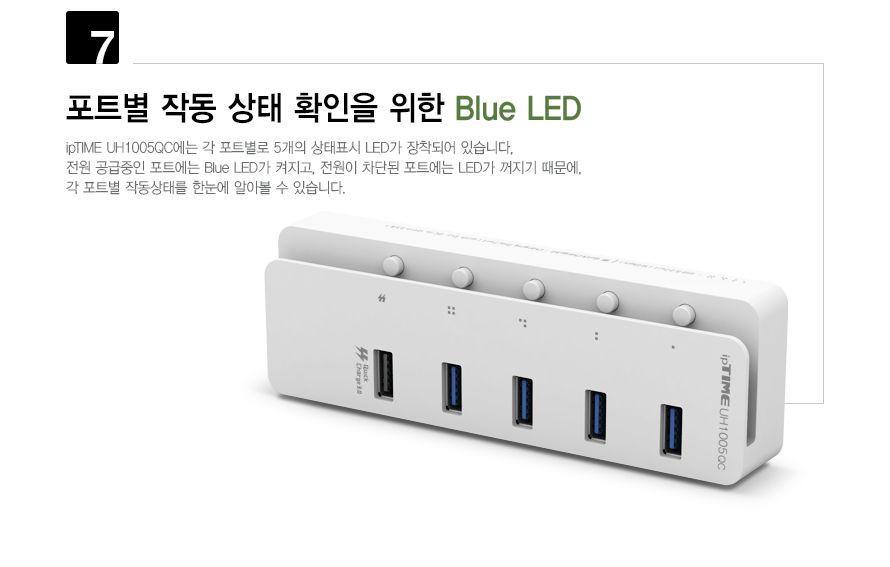 ipTIME UH1005QC USB3.2 GEN2 QC3.0 지원 USB 허브/멀티허브/스마트USB허브/QC30USB허브/USB충전포트/USB허