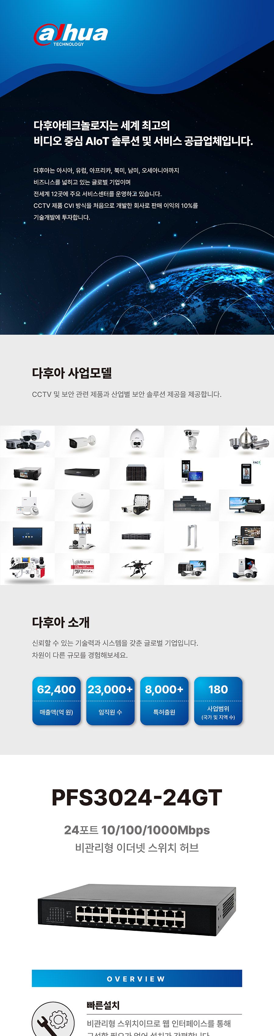 다후아 PFS3024-24GT 24포트 기가비트 스위칭허브/스위칭허브/네트워크허브/인터넷연결허브/랜선허브/랜허