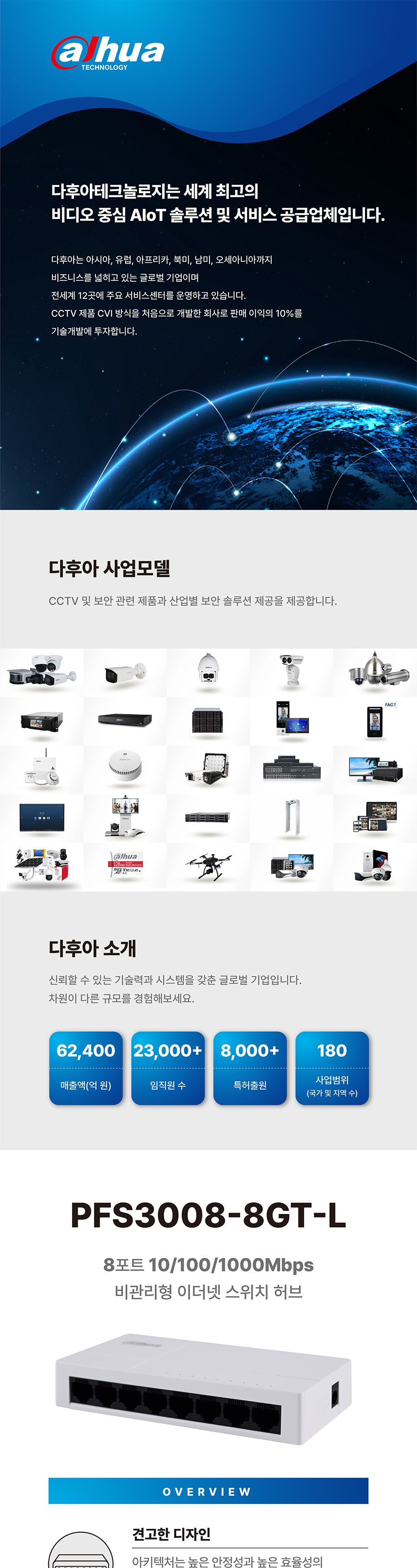 다후아 PFS3008-8GT-L 8포트 기가비트 스위칭허브/스위칭허브/네트워크허브/인터넷연결허브/랜선허브/랜허