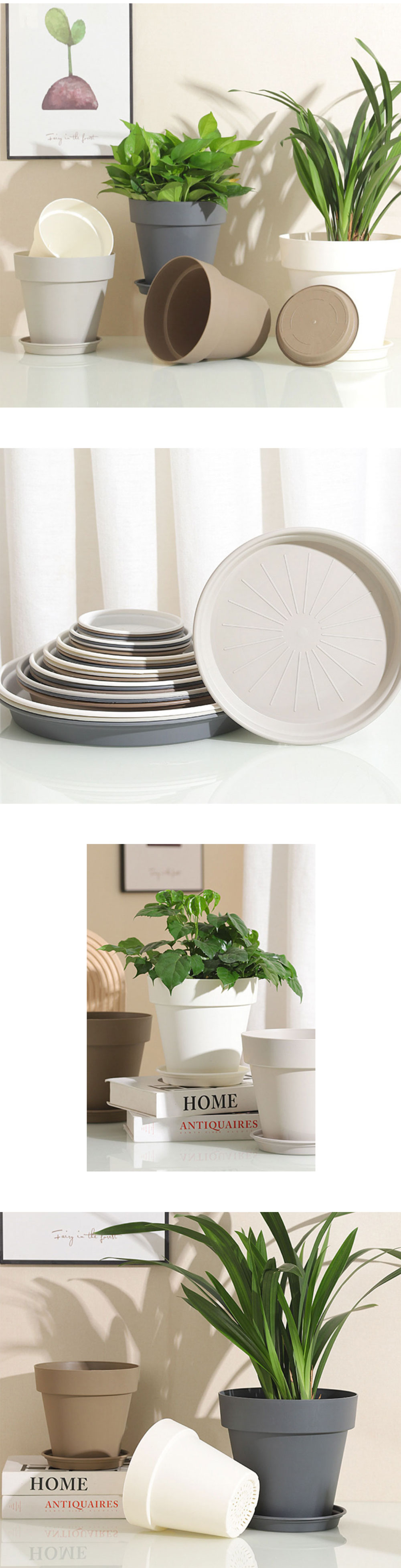 (화이트) 플라스틱 대형 화분 받침셋트 베이직 플분 23호/플라스틱화분/원형화분/튼튼한화분/북유럽풍화분/